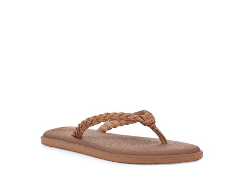 Tong Sanuk Yoga Braid Cuir Femme - Marron ZFUOTE570